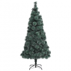 Brad de sarbatori artificial pin verde cu spice albe, Perfect Holiday, 120 cm, suport inclus