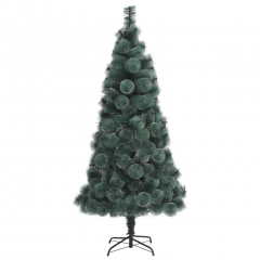 Brad de Craciun artificial pin verde cu spice albe, Perfect Holiday, 210 cm, suport inclus