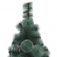 Brad de Craciun artificial pin verde cu spice albe, Perfect Holiday, 210 cm, suport inclus