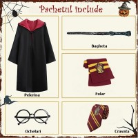 Costum carnaval copii Harry Potter cu cravata,ochelari,bagheta si fular