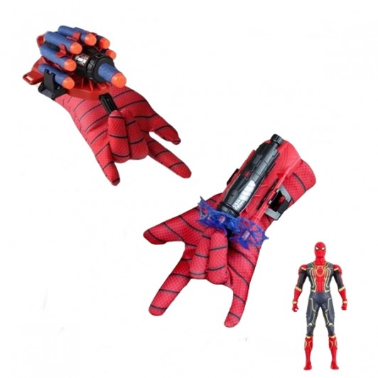 Set Manusi proiectile burete, figurina si  ventuze Spiderman, Rosu