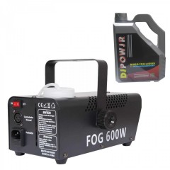 Set masina de fum, 600 W si lichid 4.5 l, LED, jocuri de lumini, Wireless, negru