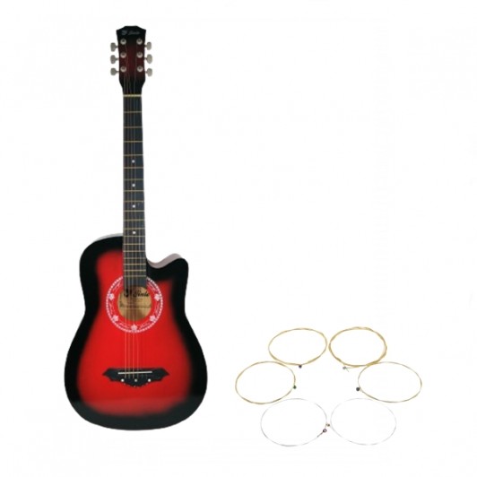 Chitara clasica din lemn, Cutaway Country Red, set de corzi incluse, 95 cm, rosu