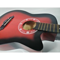 Chitara clasica din lemn, Cutaway Country Red, set de corzi incluse, 95 cm, rosu