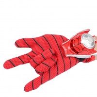 Set costum Spiderman cu muschi si manusa cu discuri, marime S, 3 - 5 ani, rosu