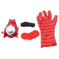 Set costum Spiderman cu muschi si manusa cu discuri, marime S, 3 - 5 ani, rosu