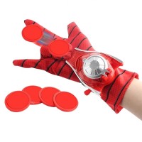 Set costum Spiderman cu muschi si manusa cu discuri, marime S, 3 - 5 ani, rosu