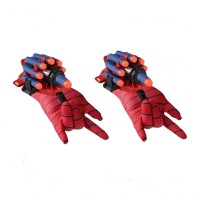 Set costum Spiderman cu muschi si manusa lansator cu 7 ventuze din burete ,marime S, 3 - 5 ani, rosu