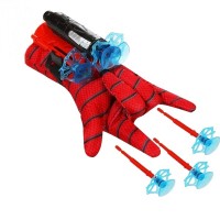 Set costum Spiderman cu muschi si manusa cu ventuze si figurina, marime S, 3 - 5 ani, rosu