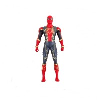 Set costum Spiderman cu muschi si manusa cu ventuze si figurina, marime M, 5-7 ani, rosu