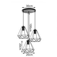 Lustra vintage cu 3 pendule, 3x40W, Neagră, Lumină Caldă/Rece/Naturală