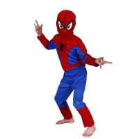 Set costum si manusa lansator cu 7 ventuze din burete SpiderMan, marime 5-7  ani, rosu