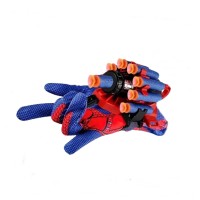 Set costum si manusa lansator cu 7 ventuze din burete SpiderMan, marime 5-7  ani, rosu