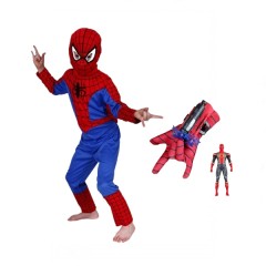 Set costum, manusa cu ventuze si figurina Spiderman, marime  3 - 5 ani, rosu