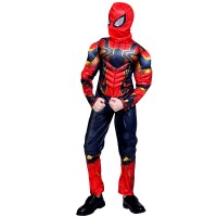 Set costum si manusa lansator cu 7 ventuze din burete  Iron Spiderman, 7-9  ani, rosu