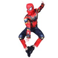 Set costum si manusa lansator cu 7 ventuze din burete  Iron Spiderman, 5-7  ani, rosu