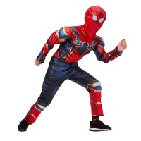 Set costum si manusa lansator cu 7 ventuze din burete  Iron Spiderman, 5-7  ani, rosu