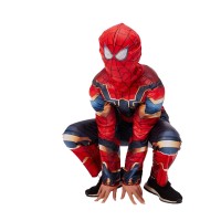 Set costum si manusa lansator cu 7 ventuze din burete  Iron Spiderman, 3-5 ani, rosu