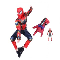 Set costum,manusa cu ventuze si figurina Iron Spiderman, marimea S, 3-5 ani, rosu