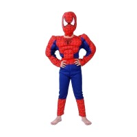 Set costum cu muschi  si manusa lansator cu 7 ventuze din burete, Spiderman, 3-5 ani, rosu