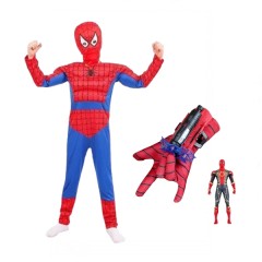 Set costum cu muschi, manusa cu ventuze si figurina Ultimate Spiderman, 3-5 ani, rosu