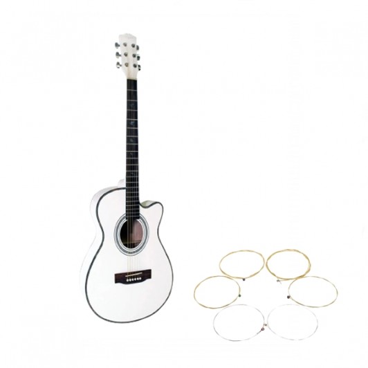 Set corzi si chitara clasica din lemn, Cutaway alb, 95 cm