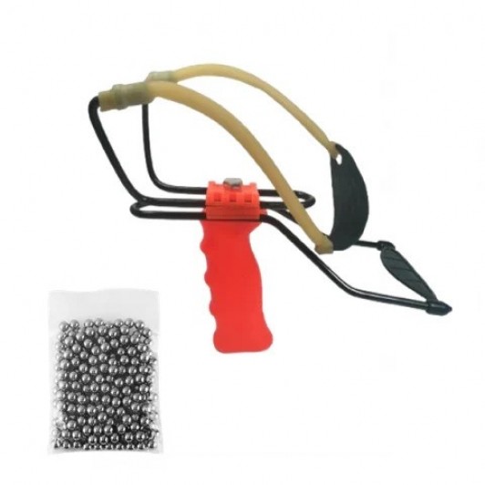 Set prastie profesionala si 100 bile metalice, Sling Master, plastic, 20 cm, portocaliu