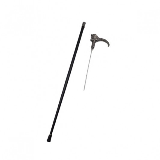 Baston decorativ, Lion Stance, metalic, sabie interioara, 90 cm, negru