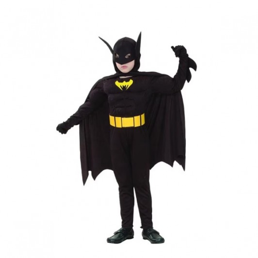 Costum carnaval Batman cu muschi pentru copii, 7-9 ani, 120-130 cm, negru