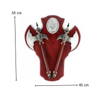 Set doua topoare decorative pe suport de lemn, panoplie de perete, 55 cm