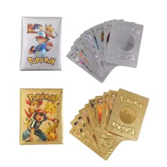 Set doua pachete cartonase Pokemon Gold GTX si  Silver GTX,colectie, 55 bucati, aurii/argintii