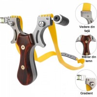Set prastie cu laser si 100 bile metalice 6 mm, 11.5 cm, boloboc, maner lemn, maro