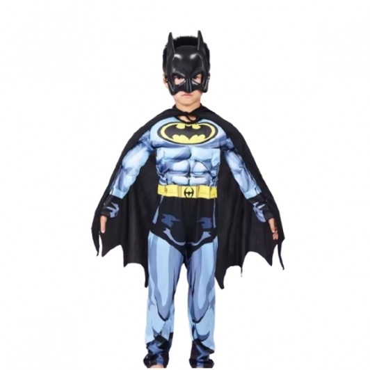 Costum Batman cu muschi pentru copii, M, 5-7 ani, 110-120 cm