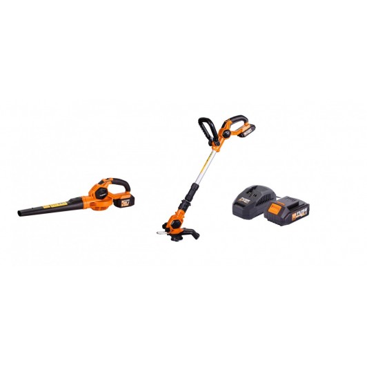 Set  trimmer pentru iarba  plus suflanta pentru frunze cu 2 x  acumulator 18V-4Ah si incarcator