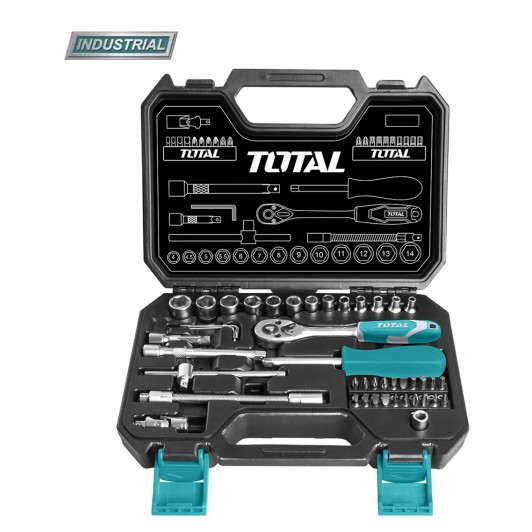 TOTAL - Trusa de chei tubulare 1/4 cu antrenor 45 piese (INDUSTRIAL)