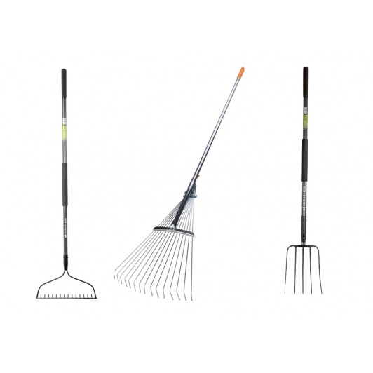 Pachet grebla,furca 5 dinti cu coada fibra stcila 1480 mm si grebla dinti reglabil coada,1500 mm