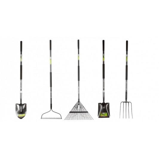 Pachet lopata,cazma,grebla,grebla cu dinti flexibili cu coada fibra stcila 1480 mm,furca 5 dinti