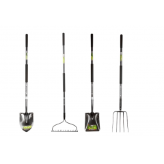 Pachet lopata,cazma,grebla cu coada fibra stcila 1480 mm,furca 5 dinti,1500 mm