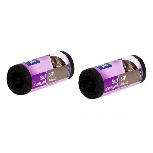 Set 2 x saci menajer HDPE negru 35 L, 50 buc (ropack)