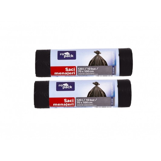 Set 2 x sac menajer LDPE negru 120 L, 10 buc (ropack)