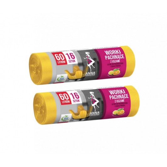 Set 2 x sac menajer HDLD cu urechi, parfum citrice 60 l, 16 buc - galben Set 2 x sac menajer HDLD cu urechi, parfum citrice 60 l, 16 buc - galben