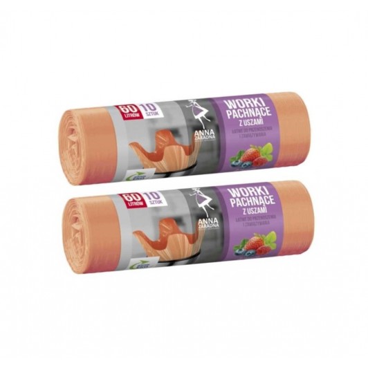 Set 2 x sac menajer HDLD cu urechi, parfum fructe 60 l, 10 buc - somon