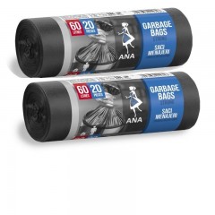 Set 2 x  sac menajer HDPE negru 60 l, 20 buc