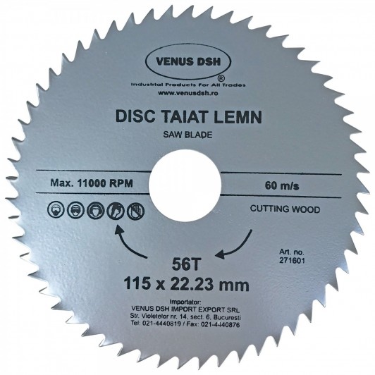 Disc taiat lemn,dimensiuni 115x22.23 mm,56 T