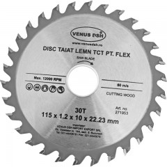 Disc taiat lemn TCT pentru flex,dimensiuni 115x1.2x10x22.23 mm,30 T