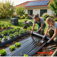 Folie mulcire 2 m x 20 m lungime, perforata, grosime 22.5 microni,distanta intre gauri 30x20 cm;