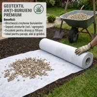 Membrana geotextil 1.6 x 100 M, antiburuieni, densitate 23 G/MP, ideal pentru gradini pavaje si alei