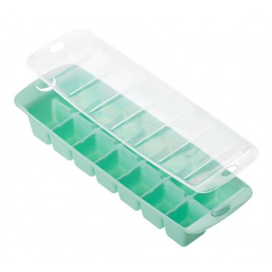 Cutie cu capac din plastic pentru cuburi de gheata, verde / transparent, 30x14x5 cm