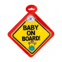 Sticker pentru luneta autoturismului, baby on board, cu ventuza, 14 cm x 14 cm