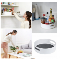 Organizator rotativ tip tava pentru frigider sau dulap cu suprafata antialunecare, 22 cm, alb